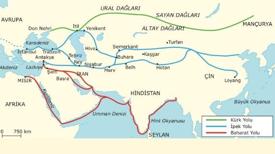 İlk ve Orta Çağ Ticaret Yolları Haritası
